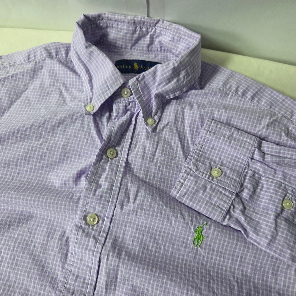Ralph Lauren Mens‎ Gingham Button Down Shirt Lavender Purple White 15.5 RN41381